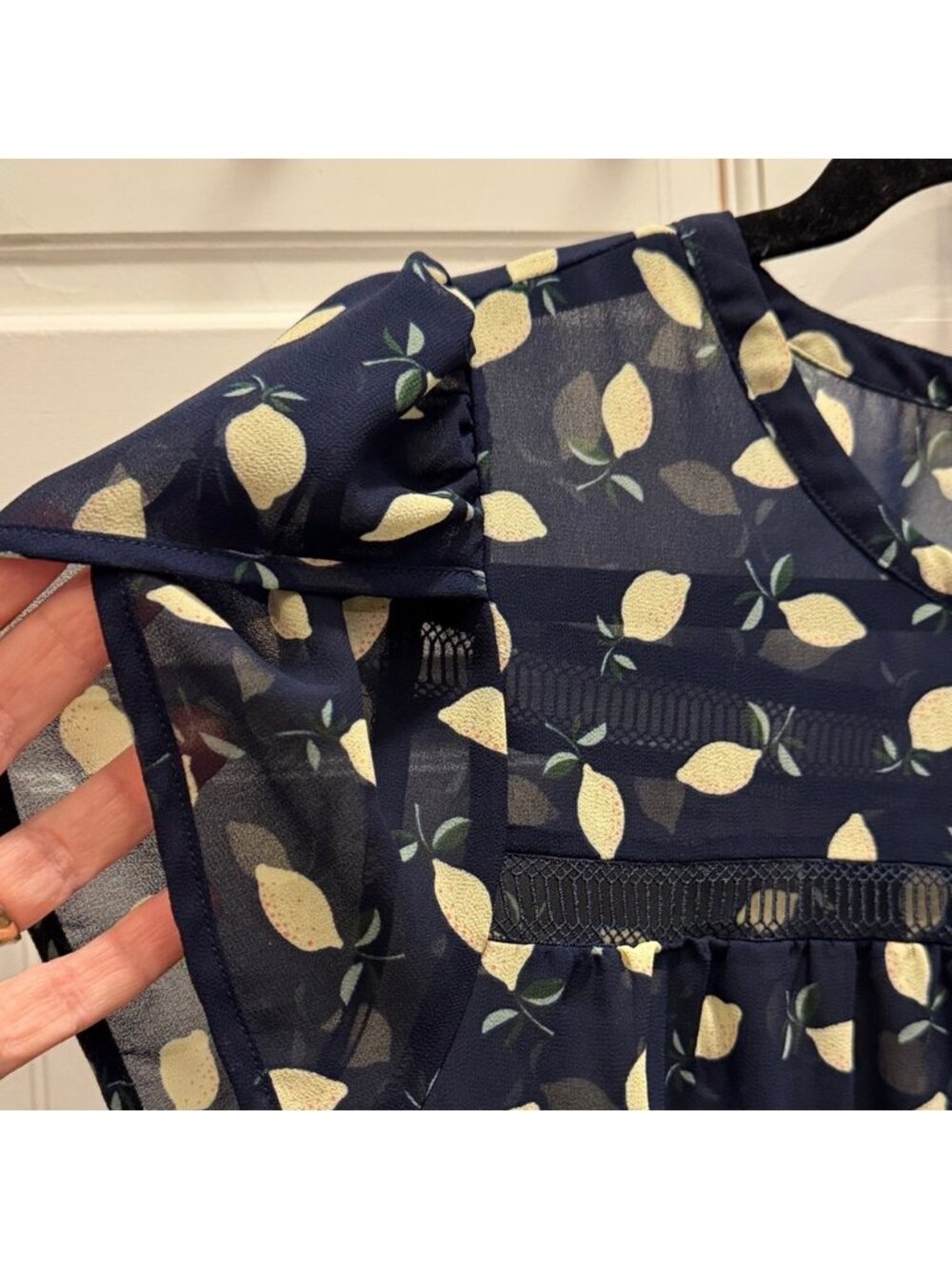 Navy Leaf Print Blouse - Picture 3 of 4
